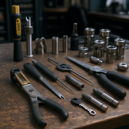 Moderne Schlüsseldienst-Ausrüstung in Nahaufnahme